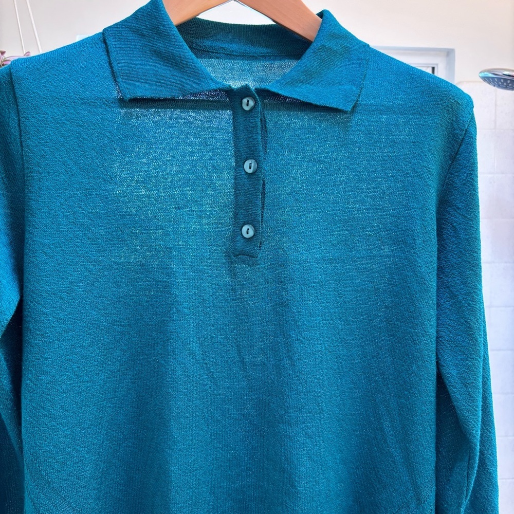 Womens Blue Green Knit Sweater Size Large Coastal Grandma Resort Travel Italian - Picture 9 of 12